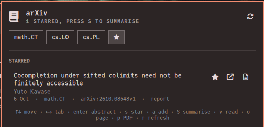 The starred tab, with one paper marked as having a report